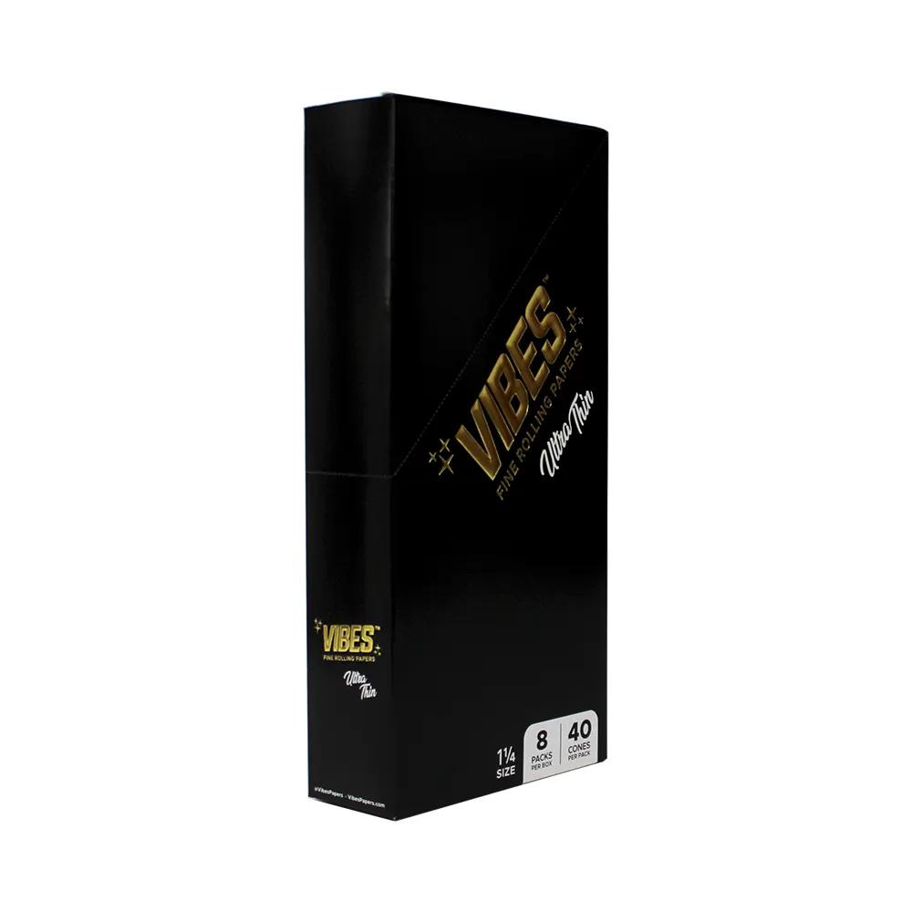 VIBES BLACK 1 1/4 CONE 8 PACKS PER BOX