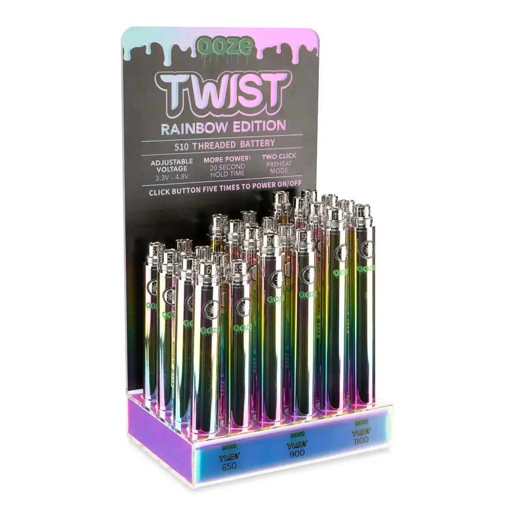 OOZE TWIST RAINBOW BATTERY DISPLAY 24CT (8 - 650MAH, 8 - 900MAH, 8 - 1100 MAH)