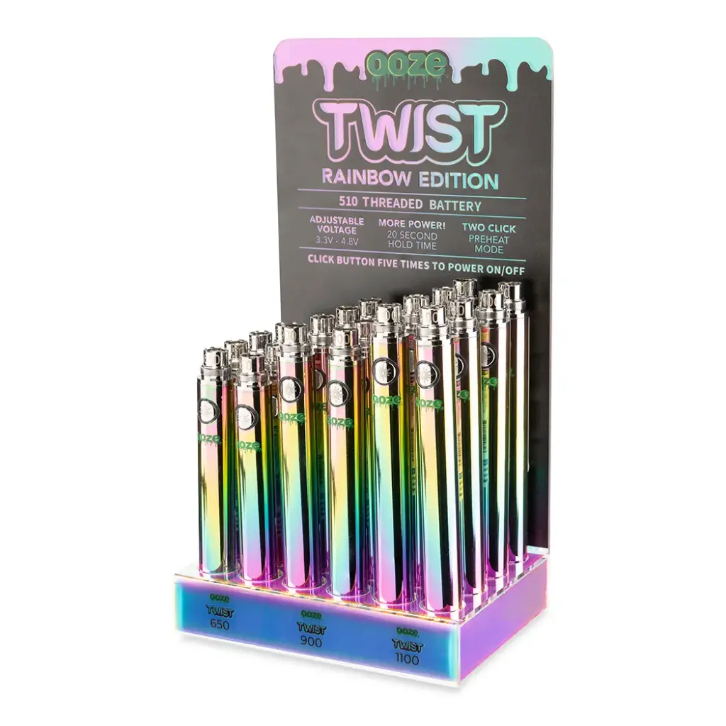 OOZE TWIST RAINBOW BATTERY DISPLAY 24CT (8 - 650MAH, 8 - 900MAH, 8 - 1100 MAH)