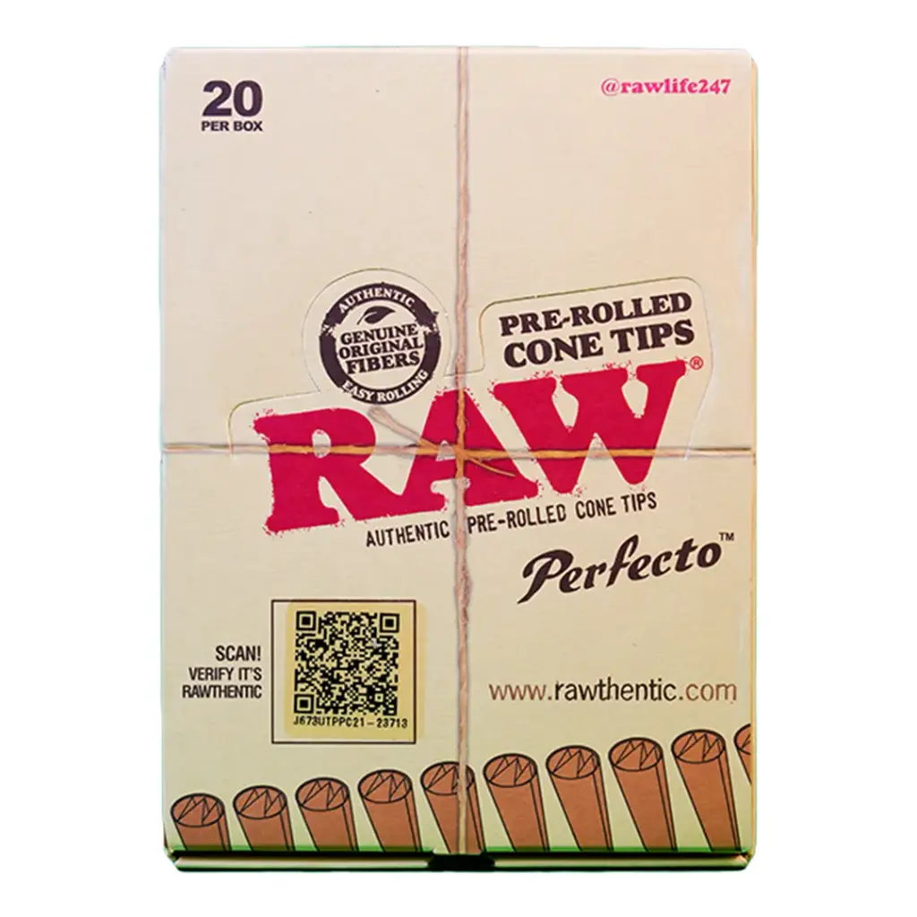 RAW PRE-ROLLED CONE TIPS PERFECTO 20 PER BOX