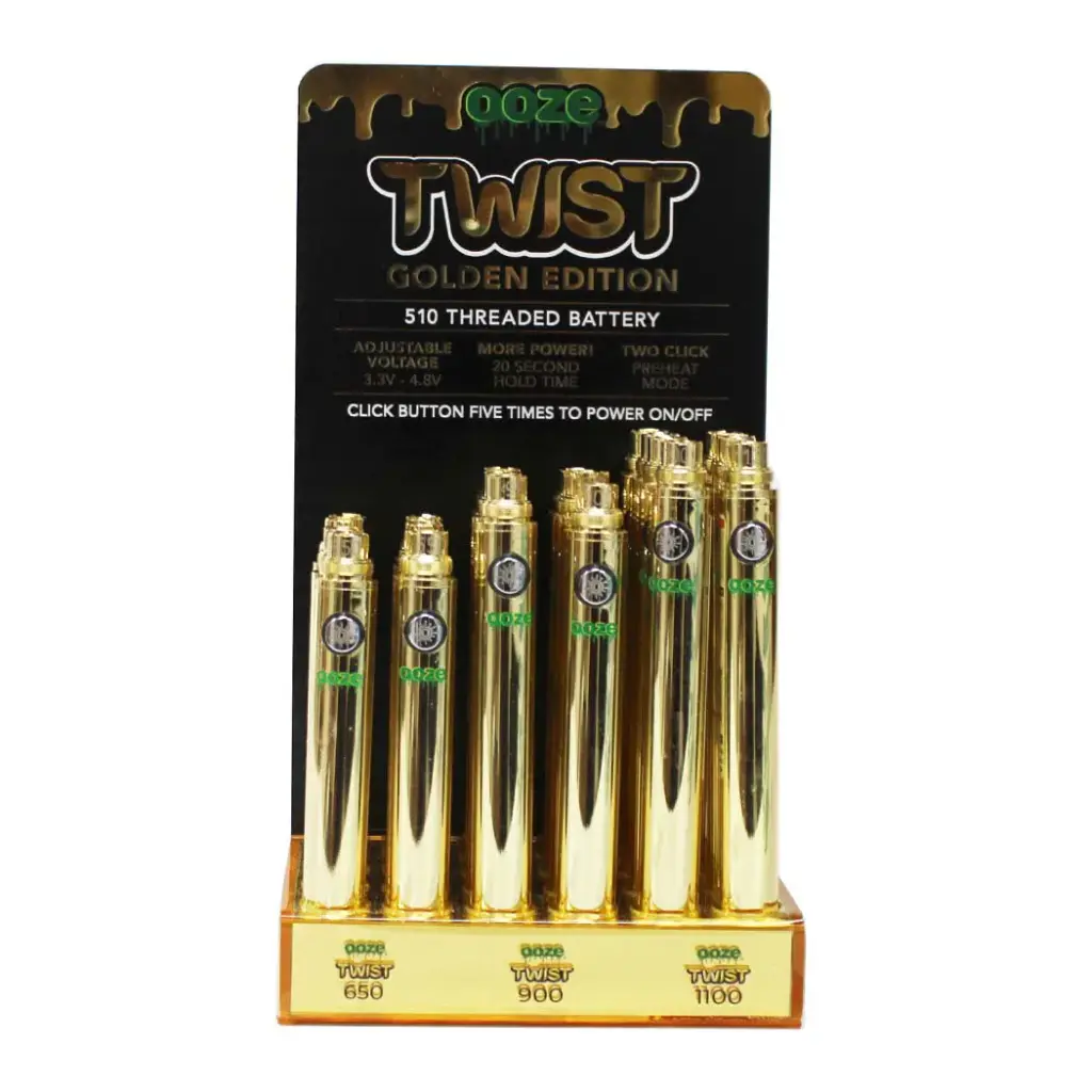 OOZE TWIST GOLD BATTERY DISPLAY 24CT (8 - 650MAH, 8 - 900MAH, 8 - 1100 MAH)