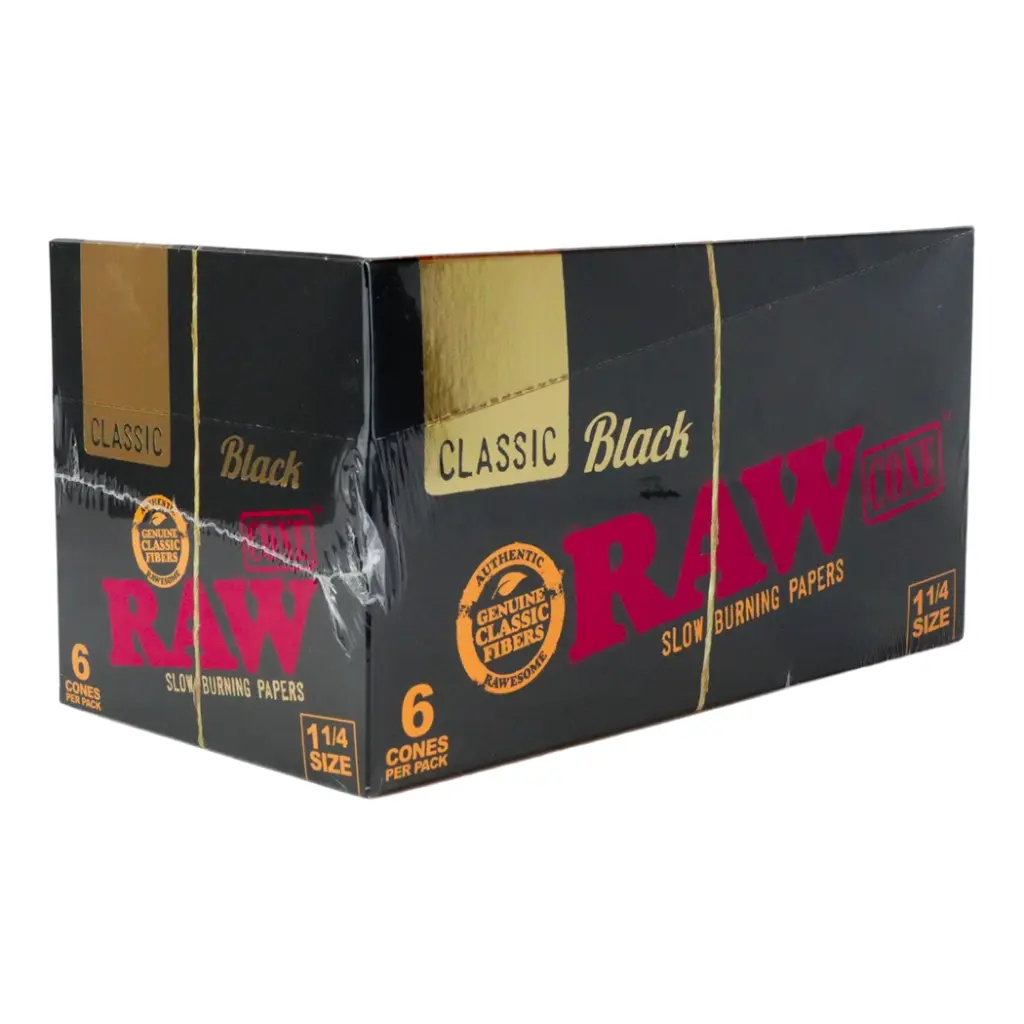 RAW BLACK CLASSIC CONE 1 1/4 6 CONES PER PACK