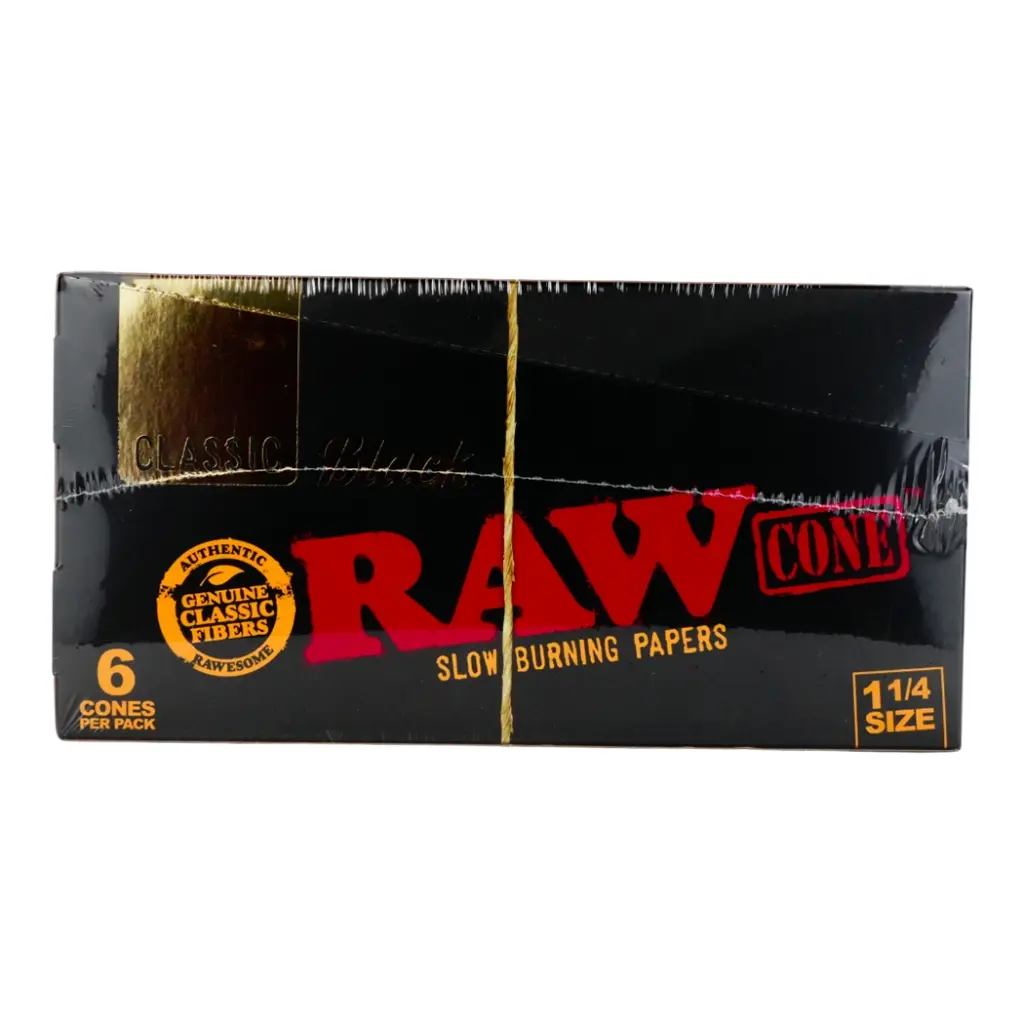 RAW BLACK CLASSIC CONE 1 1/4 6 CONES PER PACK