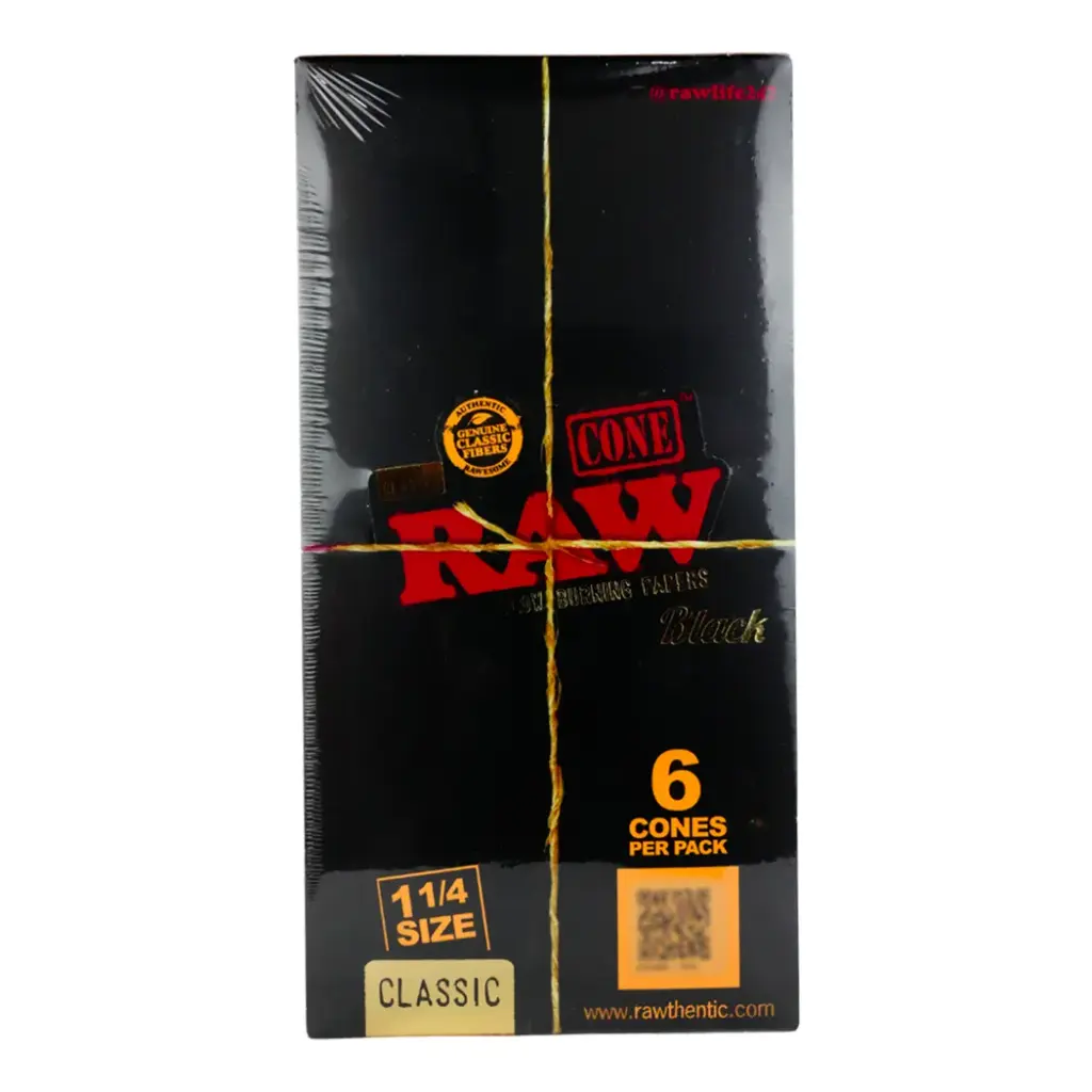 RAW BLACK CLASSIC CONE 1 1/4 6 CONES PER PACK