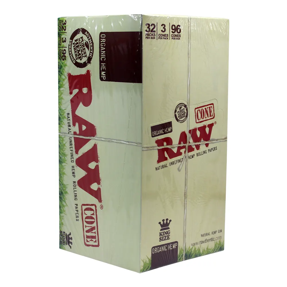 RAW ORGANIC HEMP CONE KING SIZE 32 PACKS PER BOX