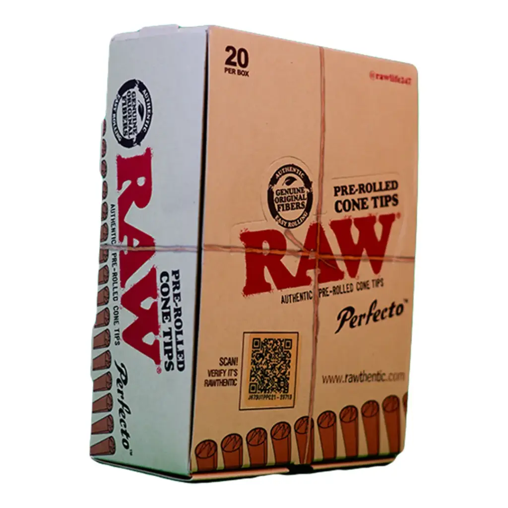 RAW PRE-ROLLED CONE TIPS PERFECTO 20 PER BOX