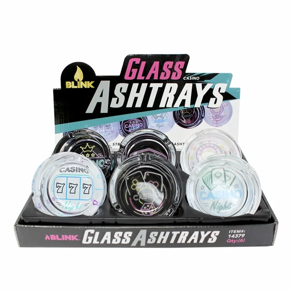 GLASS ASHTRAY 6CT CASINO EDITION