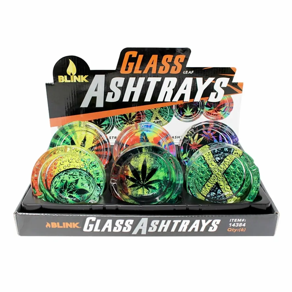 GLASS ASHTRAY 6CT LEAF EDITION