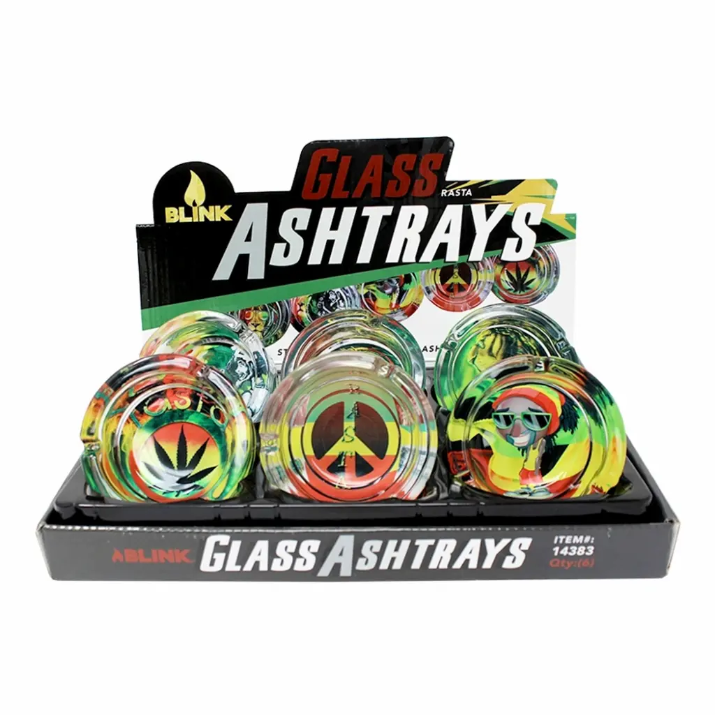 GLASS ASHTRAY 6CT RASTA 2 EDITION