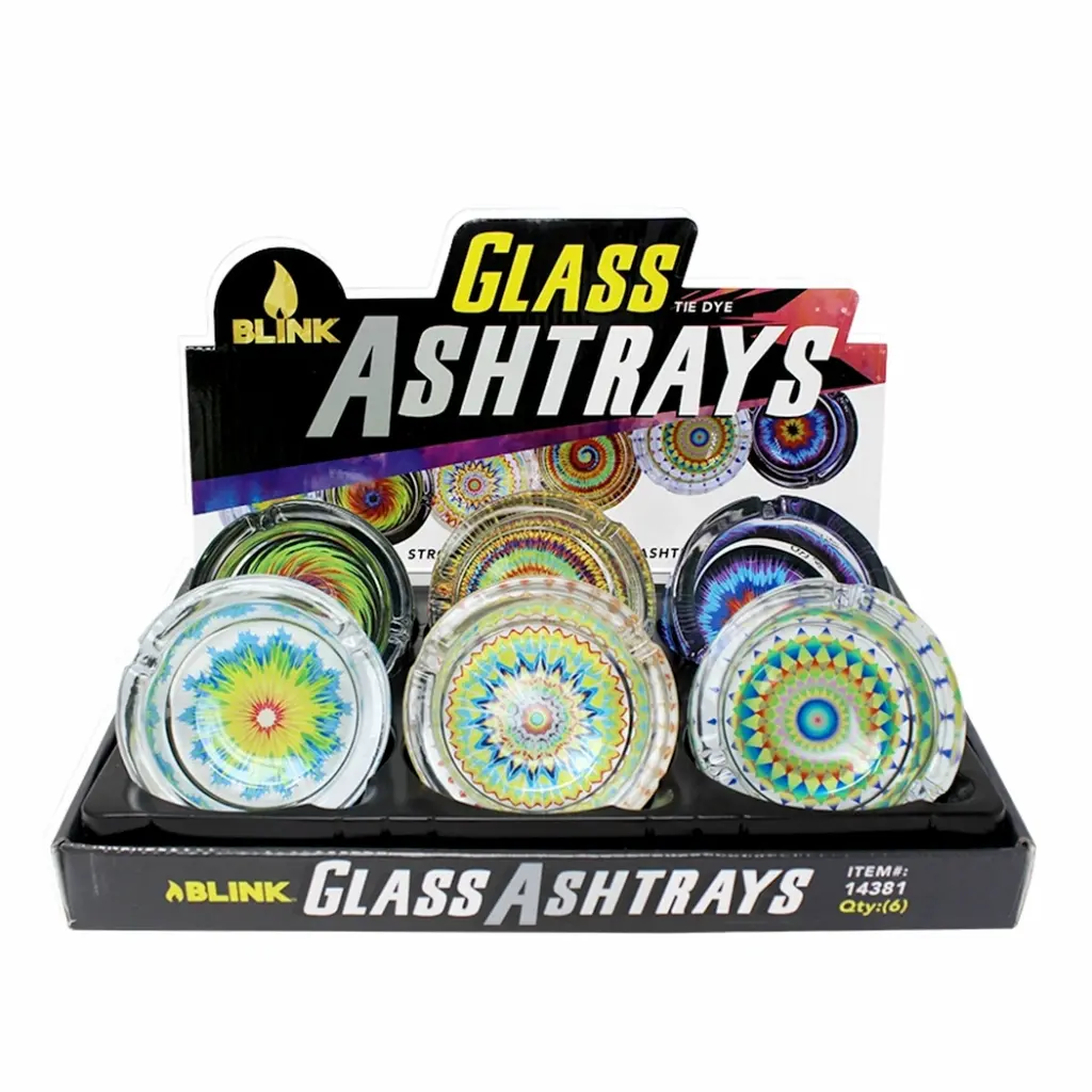 GLASS ASHTRAY 6CT TIE DYE EDITION