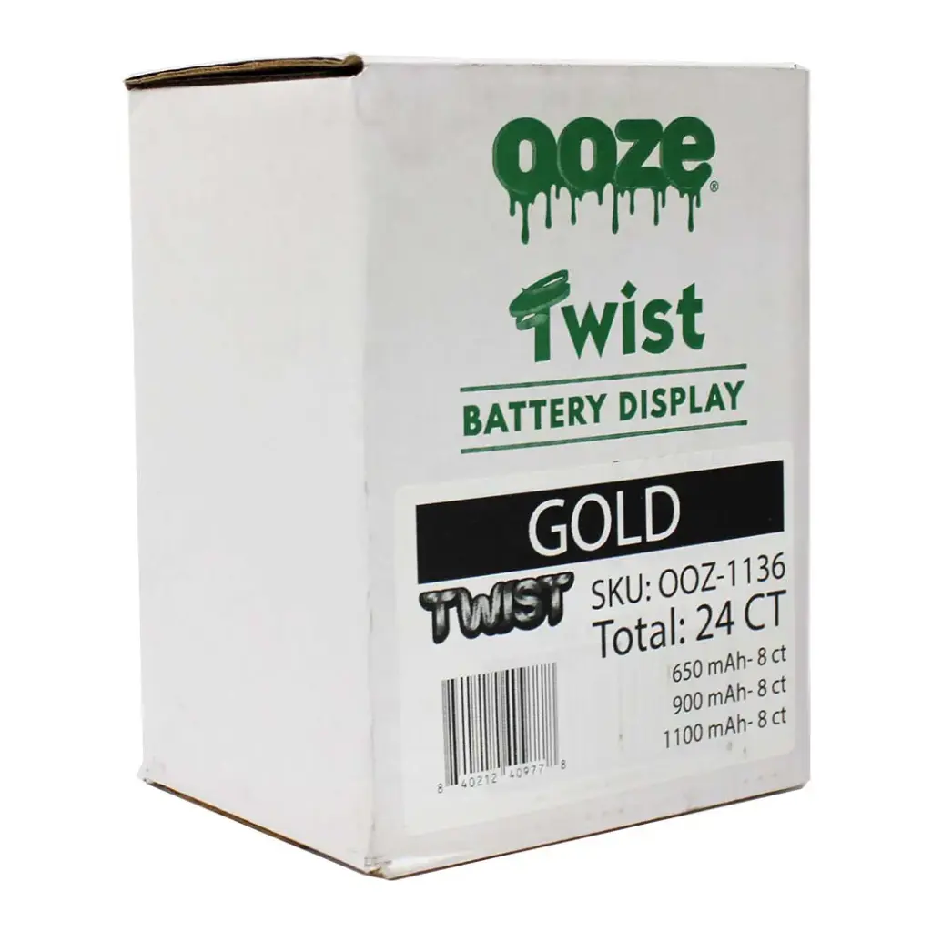 OOZE TWIST GOLD BATTERY DISPLAY 24CT (8 - 650MAH, 8 - 900MAH, 8 - 1100 MAH)