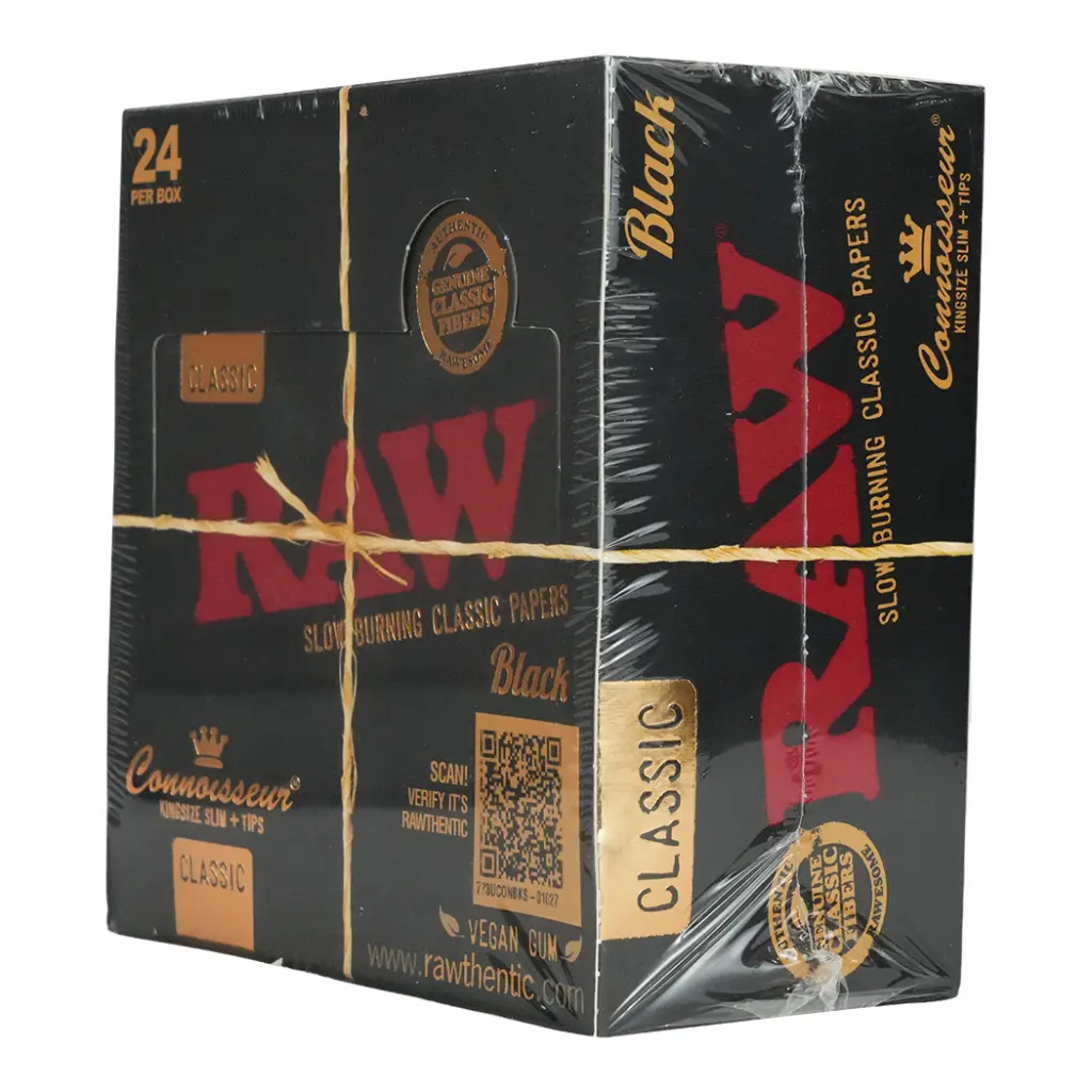 RAW BLACK CLASSIC CONNOISSEUR KS SLIM + TIPS 24 PER BOX