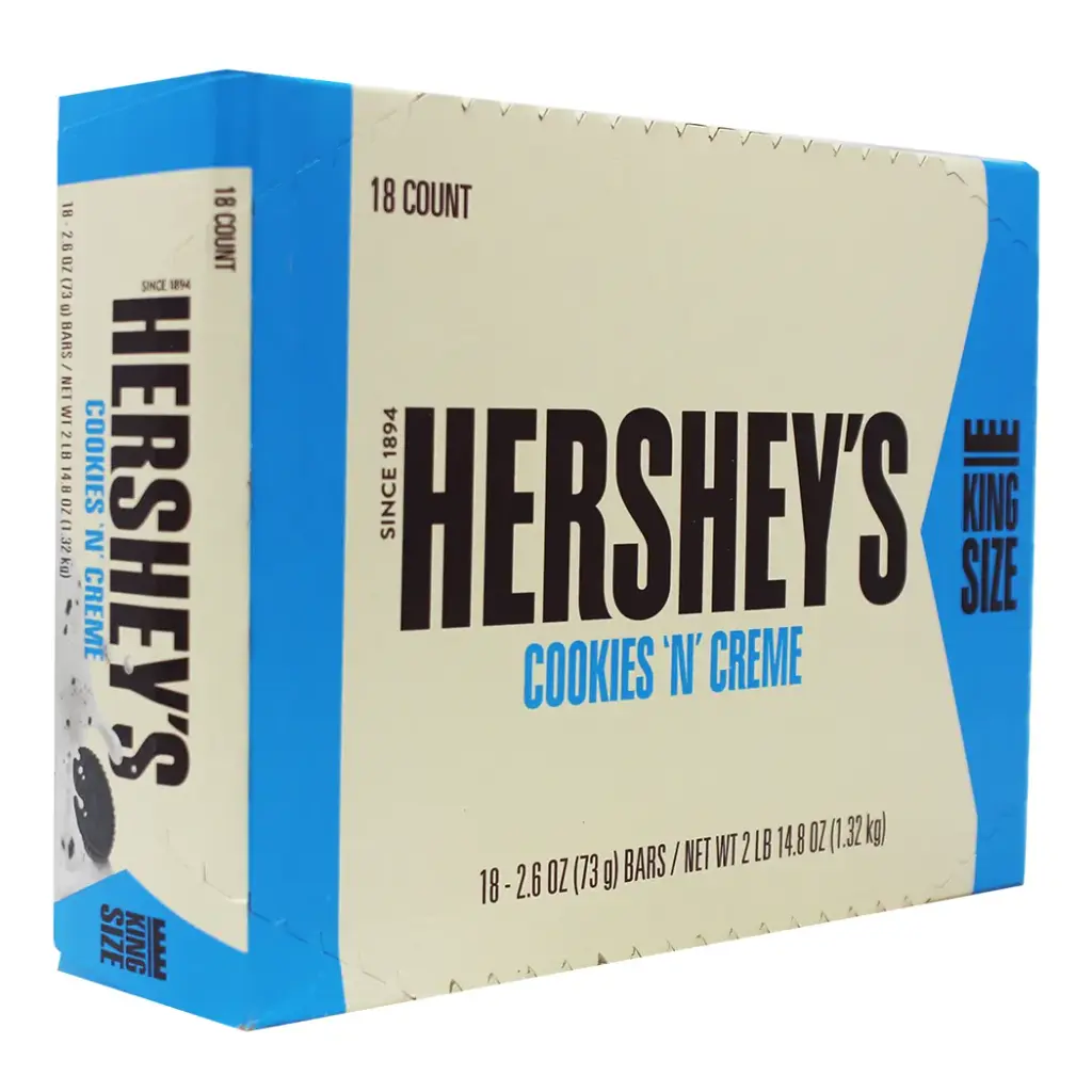 HERSHEY'S 18-2.6 OZ COOKIES 'N' CREAM KING SIZE