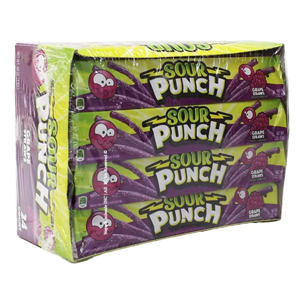 SOUR PUNCH STRAWS GRAPE 2 OZ. - 24 CT
