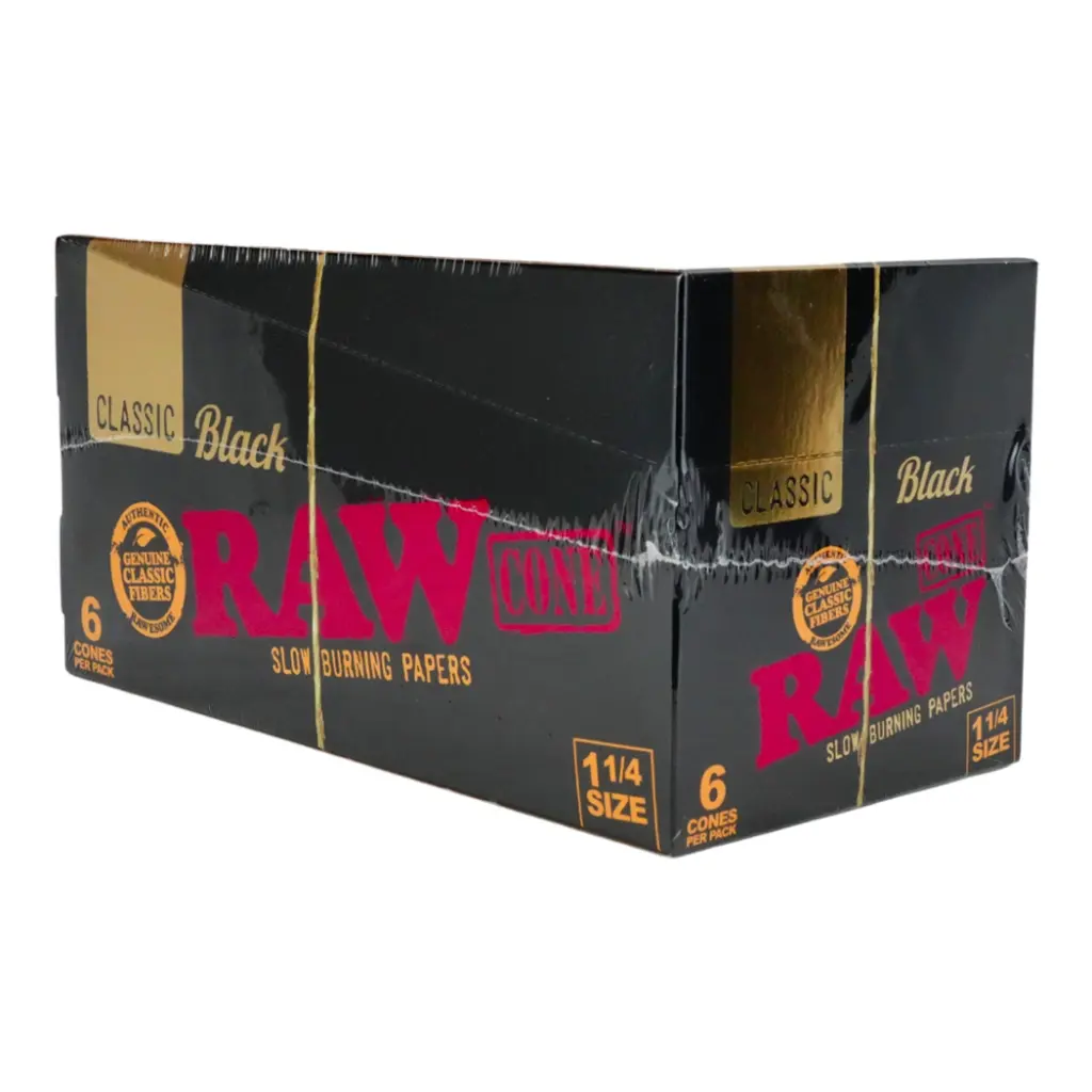 RAW BLACK CLASSIC CONE 1 1/4 6 CONES PER PACK